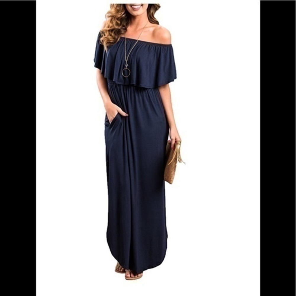 Off the shoulder Ruffle Side Split Maxi Dress